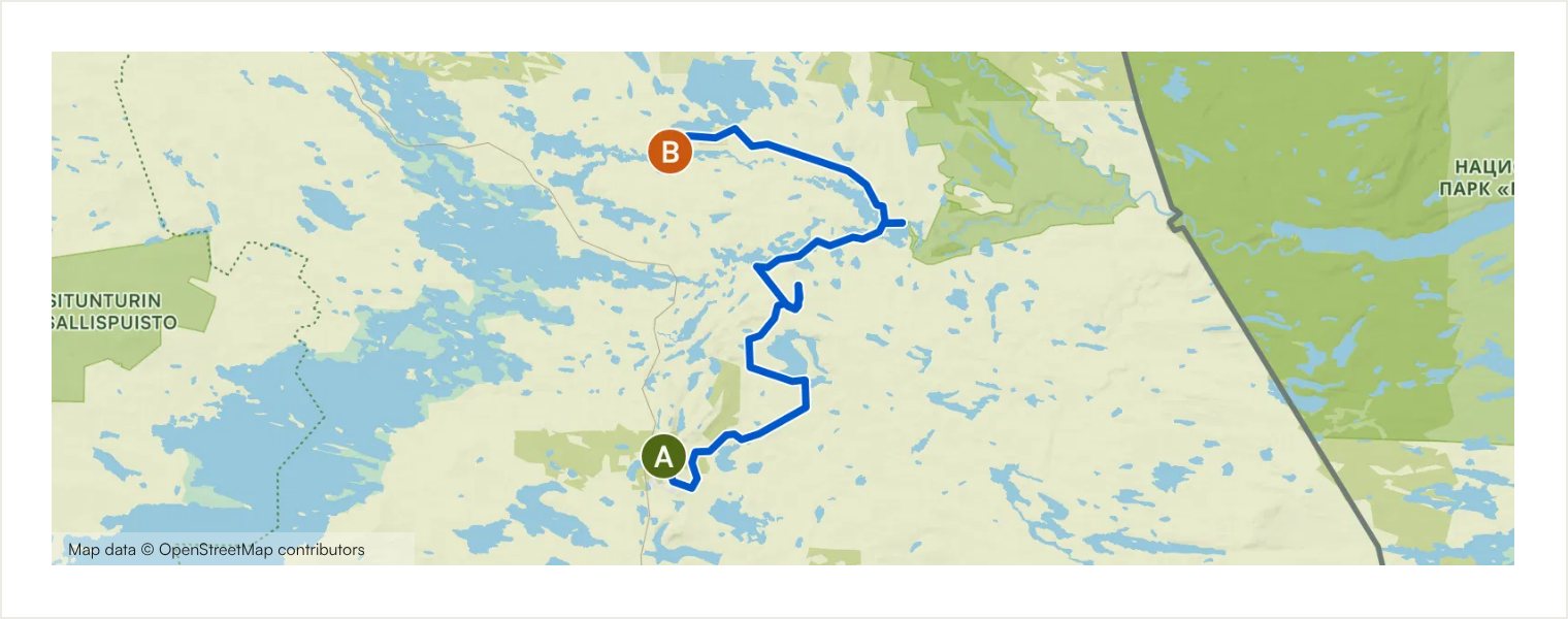Route map showing the real geometry of Ruka–Käylä