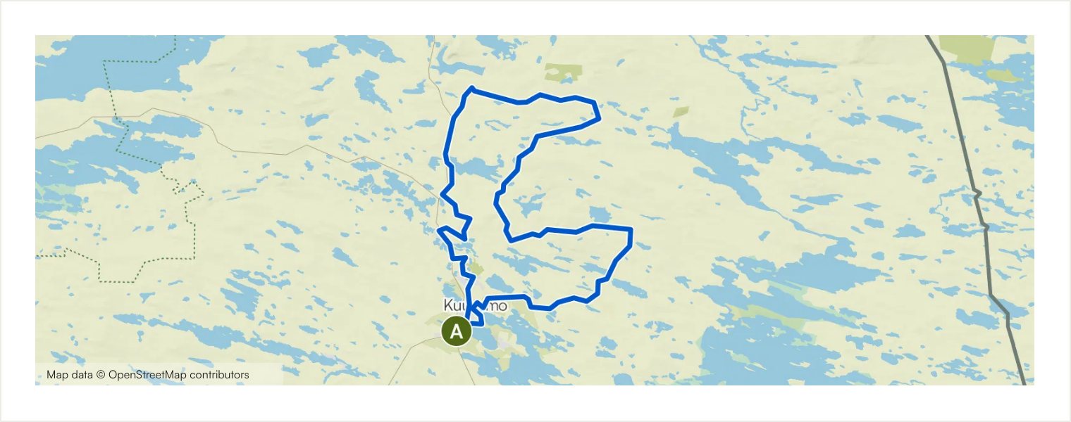 Route map showing the real geometry of Northeastern Kuusamo