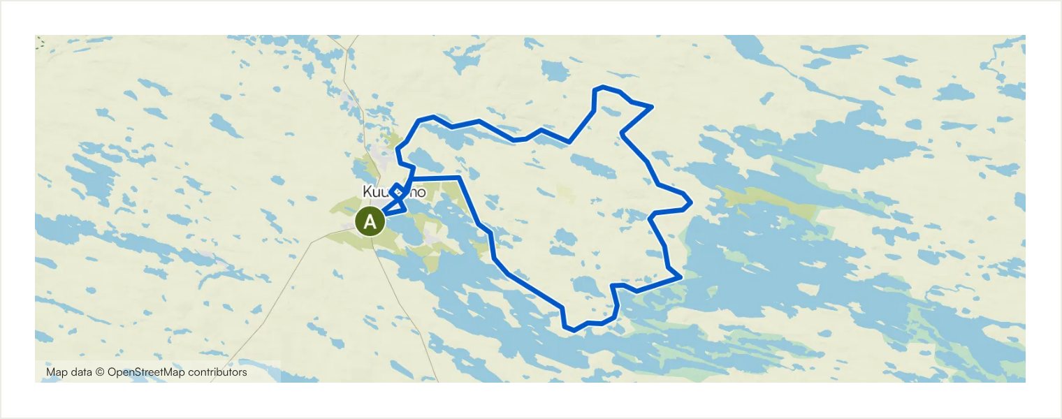 Route map showing the real geometry of Kuusamo Lakes Circuit